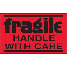 3 x 5" - "Fragile - Handle With Care" (Fluorescent Red) Labels image