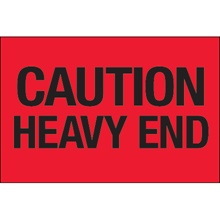 2 x 3" - "Caution - Heavy End" (Fluorescent Red) Labels image
