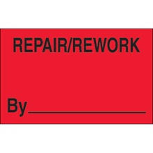 1 1/4 x 2" - "Repair/Rework By" (Fluorescent Red) Labels image