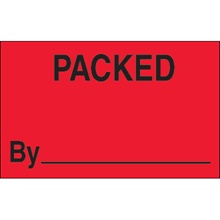 1 1/4 x 2" - "Packed By" (Fluorescent Red) Labels image