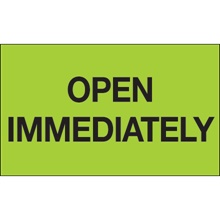 3 x 5" - "Open Immediately" (Fluorescent Green) Labels image