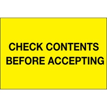 4 x 6" - "Check Contents Before Accepting" (Fluorescent Yellow) Labels image