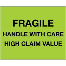 8 x 10" - "Fragile Handle With Care - High Claim Value" (Fluorescent Green) Labels image