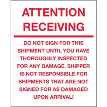 8 x 10" - "Attention Receiving - Do Not Sign For This Shipment" Labels image