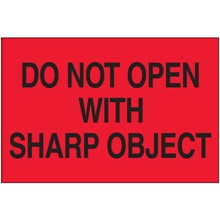 2 x 3" - "Do Not Open with Sharp Object" (Fluorescent Red) Labels image