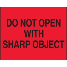 8 x 10" - "Do Not Open with Sharp Object" (Fluorescent Red) Labels image