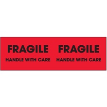 3 x 10" - "Fragile - Handle With Care" (Fluorescent Red) Labels image