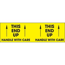 3 x 10" - "This End Up - Handle With Care" (Fluorescent Yellow) Labels image