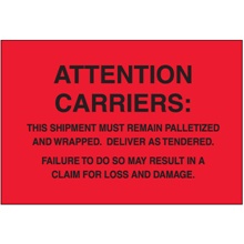 4 x 6" - "Must Remain Palletized" (Fluorescent Red) Labels image