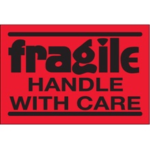 2 x 3" - "Fragile - Handle With Care" (Fluorescent Red) Labels image