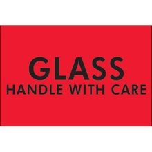 2 x 3" - "Glass - Handle With Care" (Fluorescent Red) Labels image