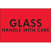2 x 3" - "Glass - Handle With Care" (Fluorescent Red) Labels image