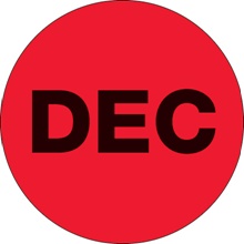 1" Circle - "DEC" (Fluorescent Red) Months of the Year Labels image