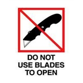 #DL4461  3 x 4"  Do Not Use Blades to Open (Knife) Label image