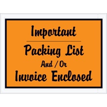 4 1/2 x 6" Orange "Important Packing List And/Or Invoice Enclosed" Envelopes image