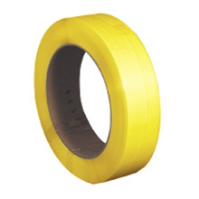 1/2" x .022 x 7200' Yellow  16 x 6" Core Hand Grade Polypropylene Strapping - Embossed image